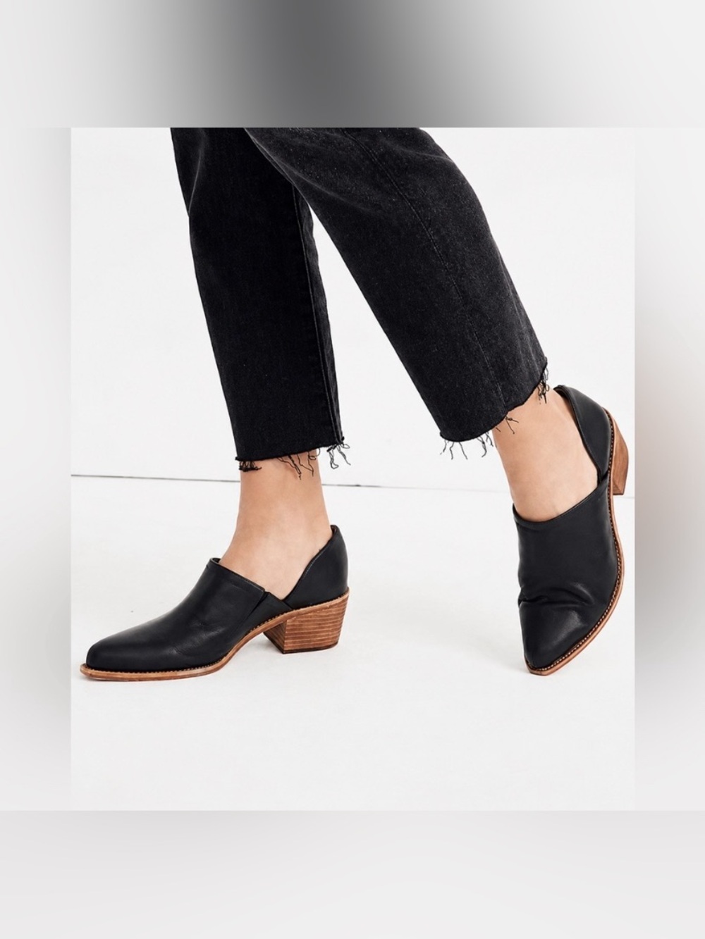 MADEWELL - Brady Black Leather Low-Cut Booties | Western-Inspired | Stacked Heel